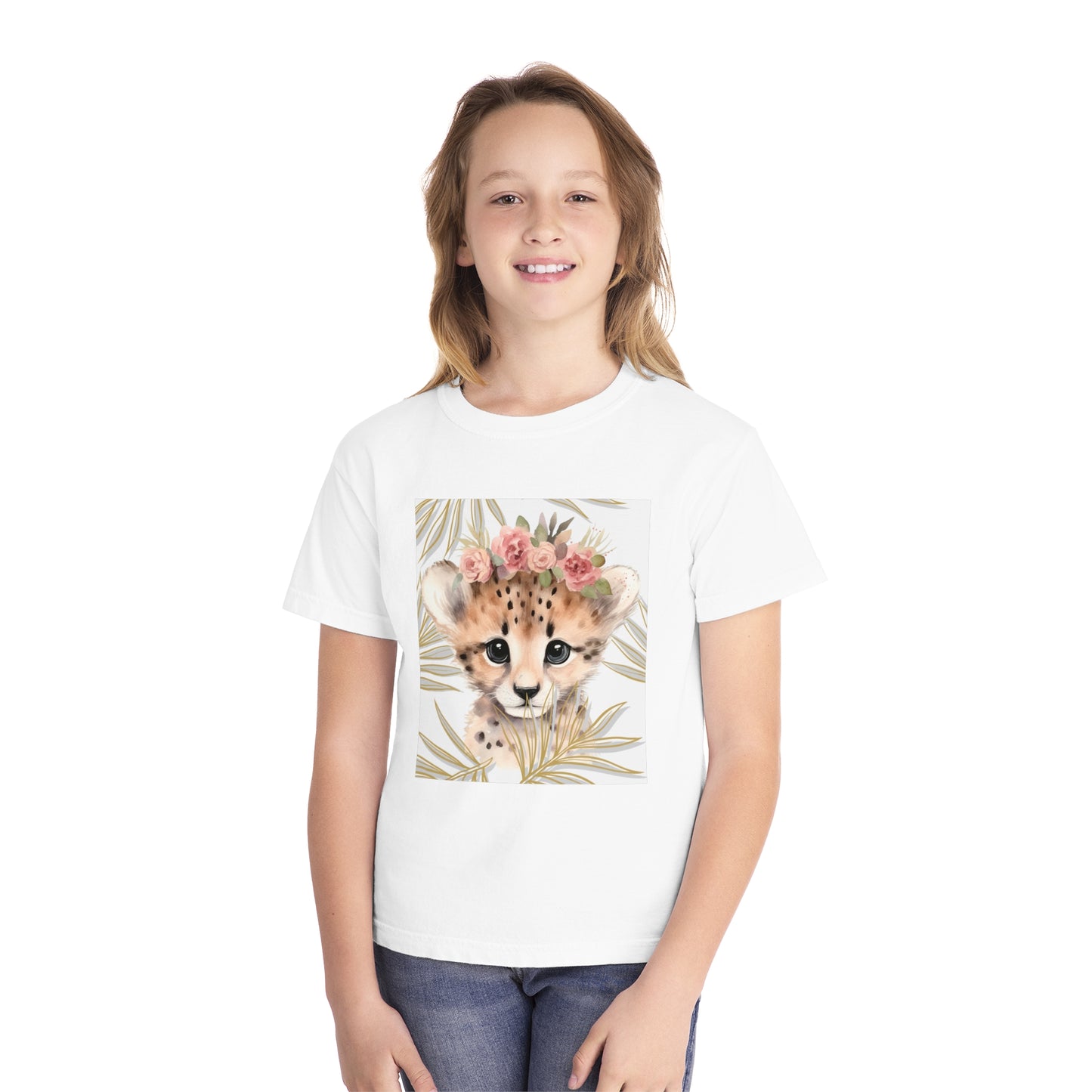 Girl's Youth Midweight Tee - Cub with Floral