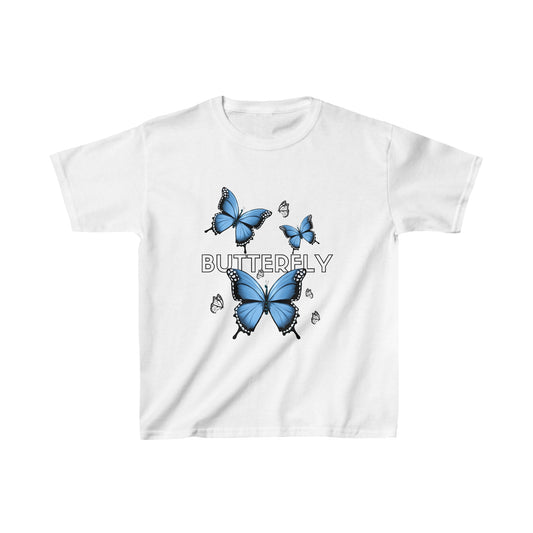 Girl's Heavy Cotton™ Tee - Blue Butterfly