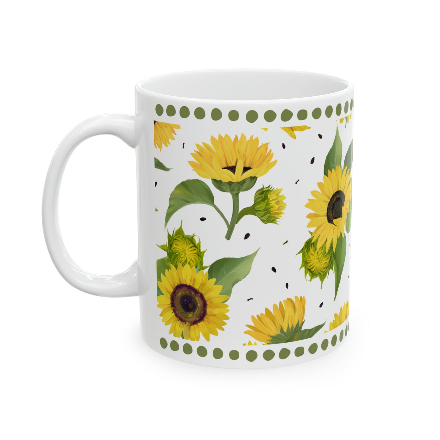 Ceramic Mug, 11oz - Sunflowers with Dots