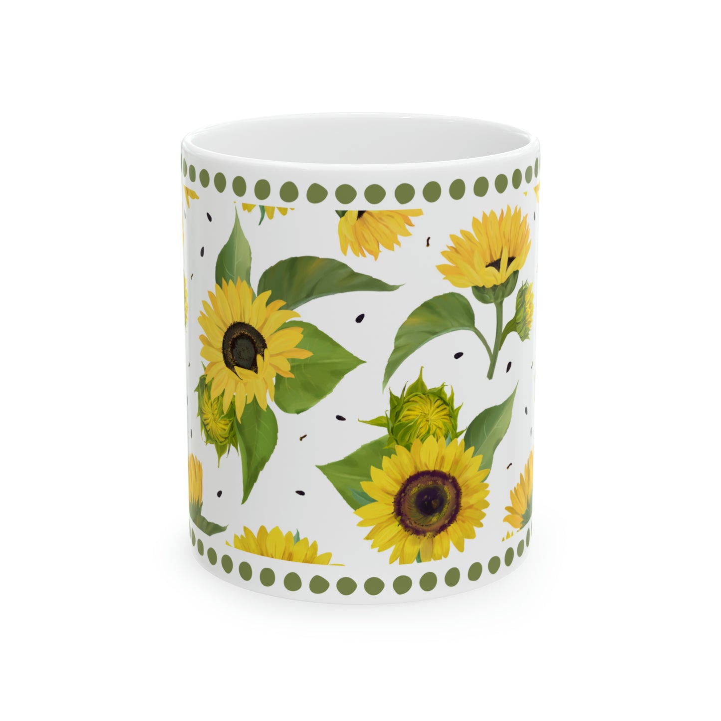 Ceramic Mug, 11oz - Sunflowers with Dots