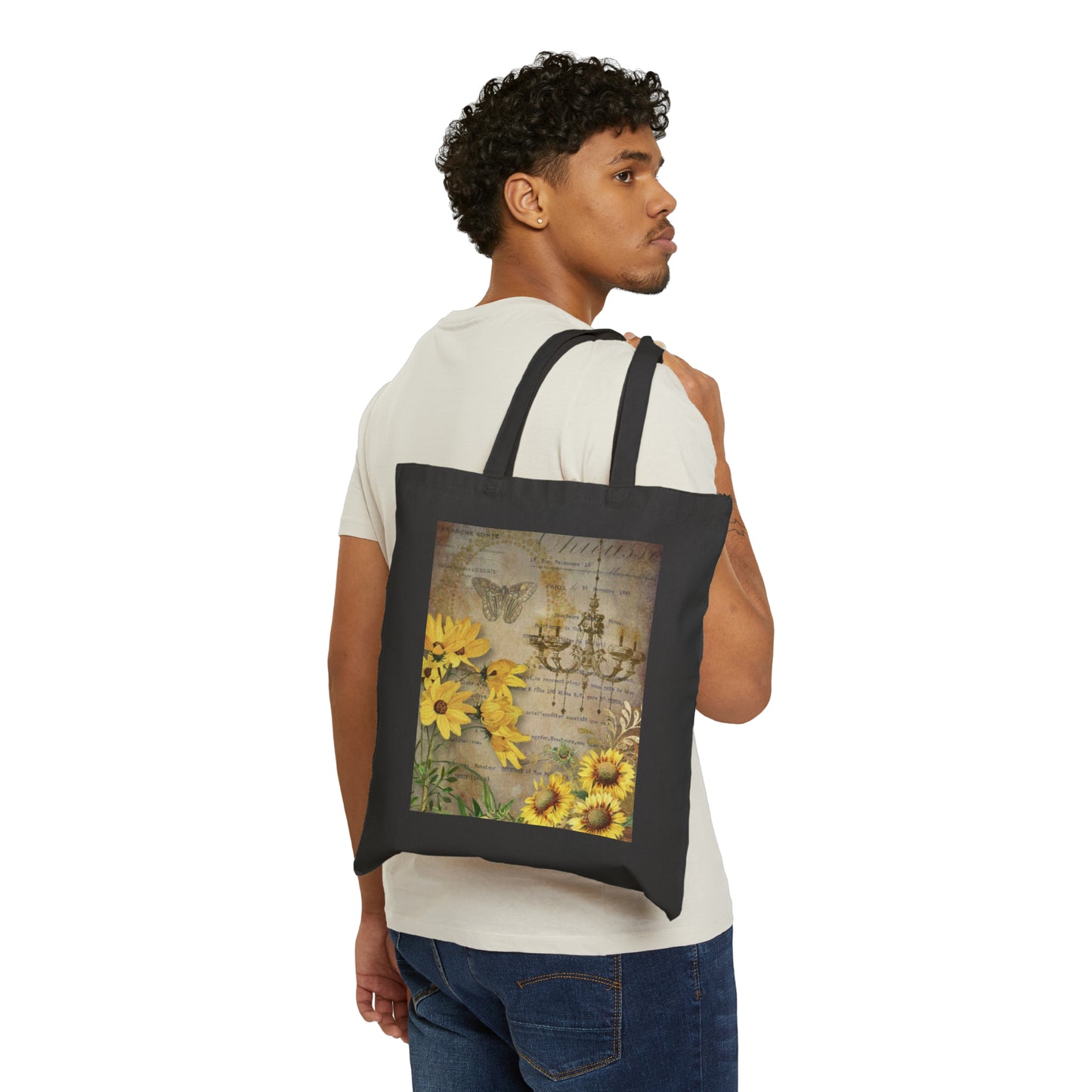 Tote Bag Cotton Canvas Bag - Sunflowers/Butterfly