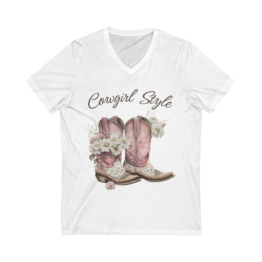 Women's Tee Jersey Short Sleeve V-Neck Tee - Cowgirl Style