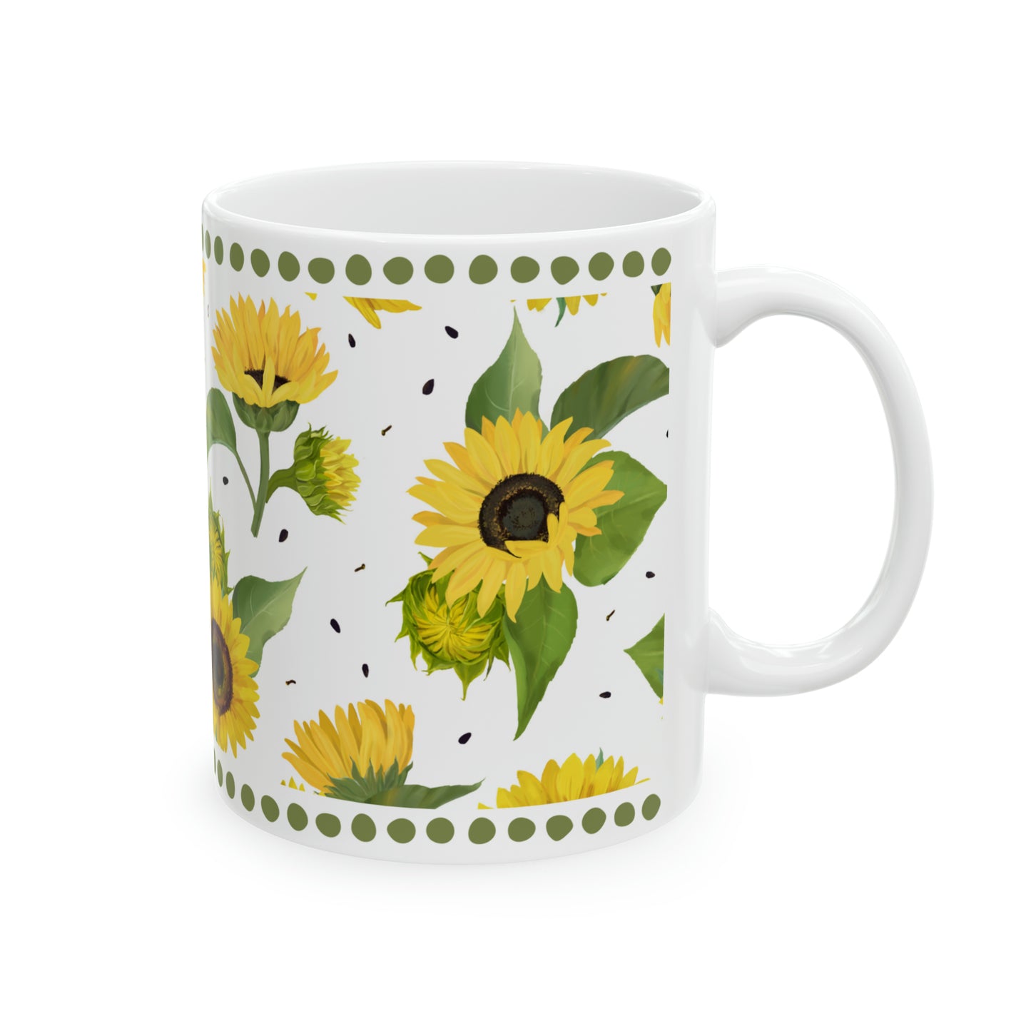 Ceramic Mug, 11oz - Sunflowers with Dots