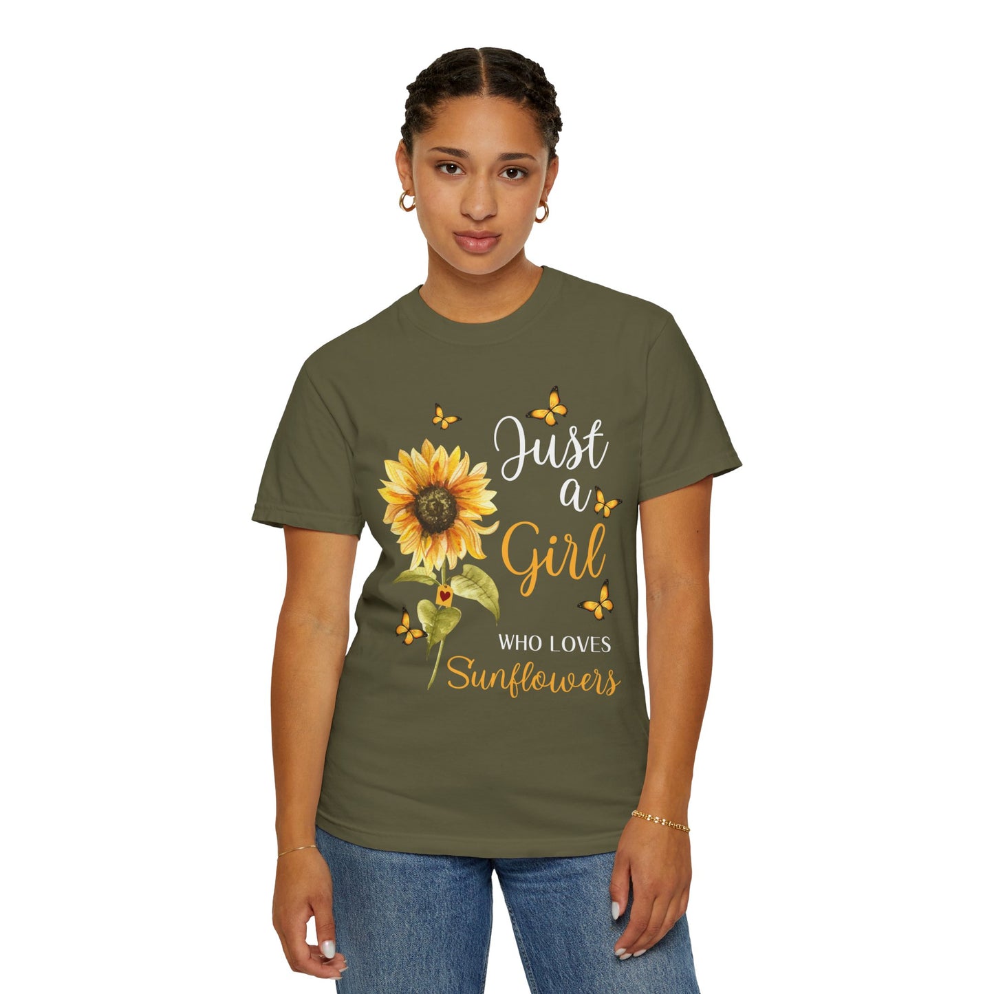 Women's Garment-Dyed T-shirt - Girl who loves Sunflowers