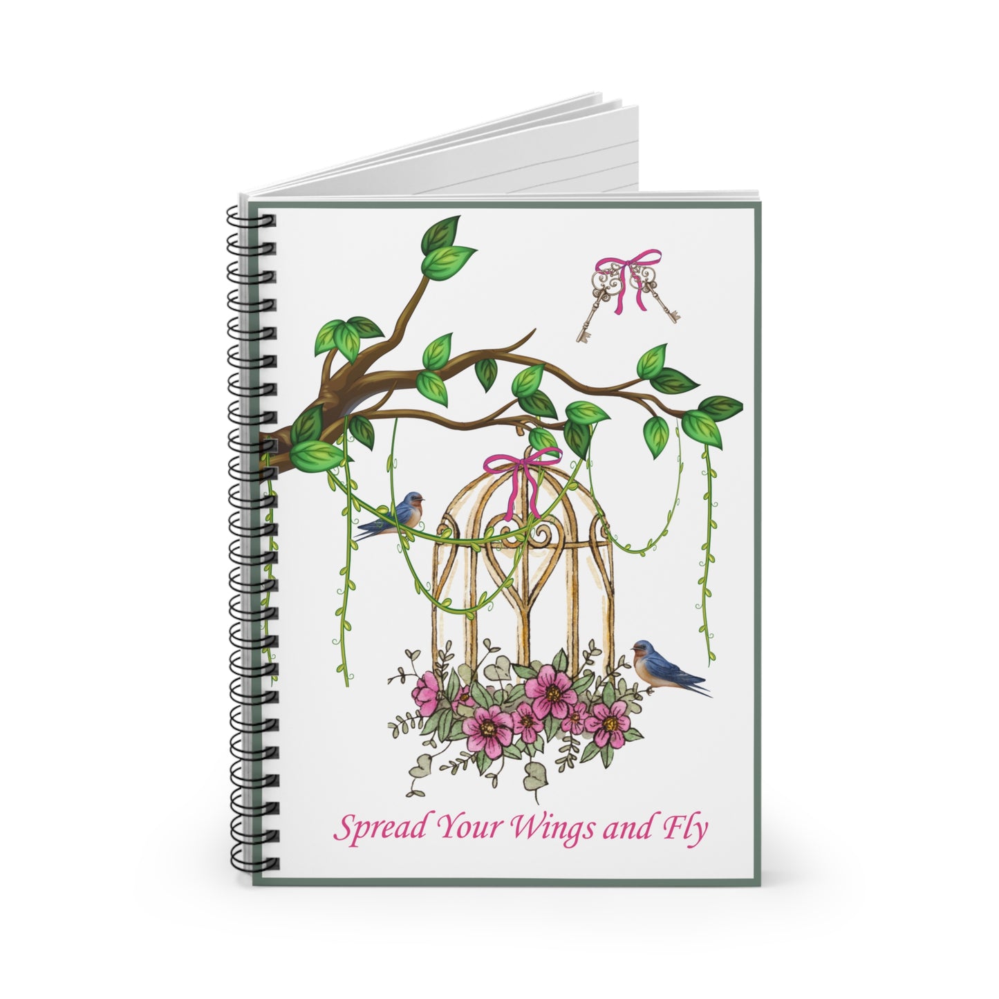 Spiral Notebook - Spread Your Wings and Fly/Green border