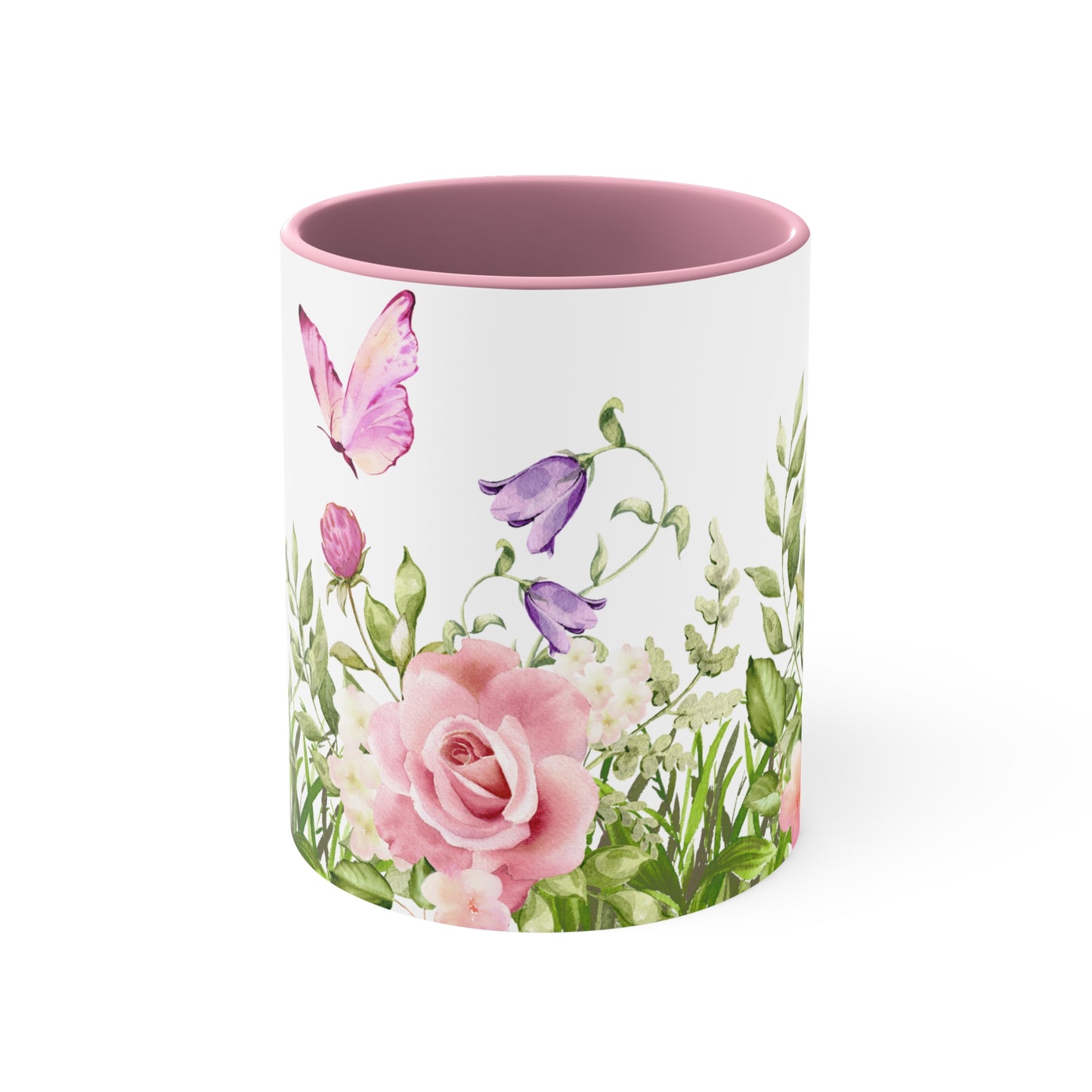 Ceramic Accent Coffee Mug, 11oz - Pink Flowers with Butterflies