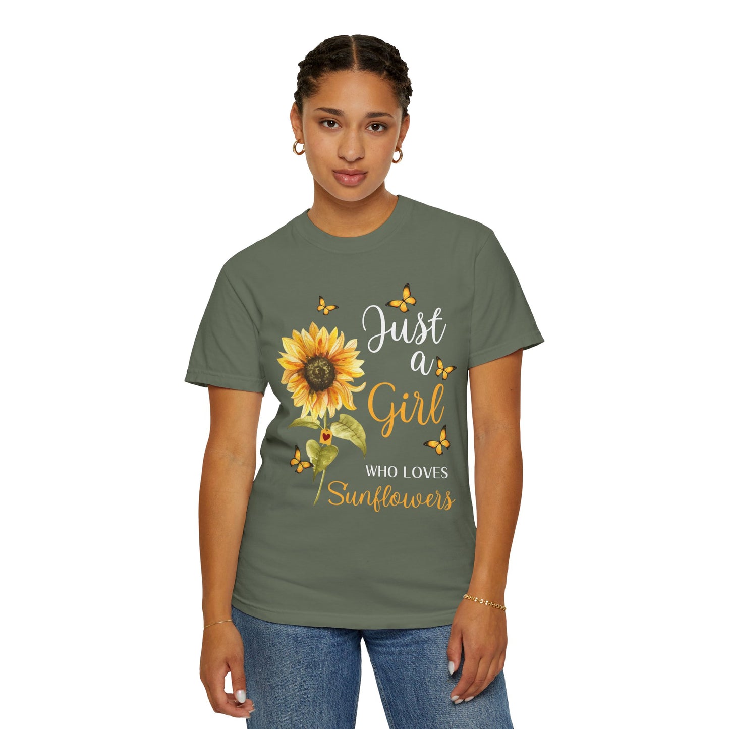 Women's Garment-Dyed T-shirt - Girl who loves Sunflowers