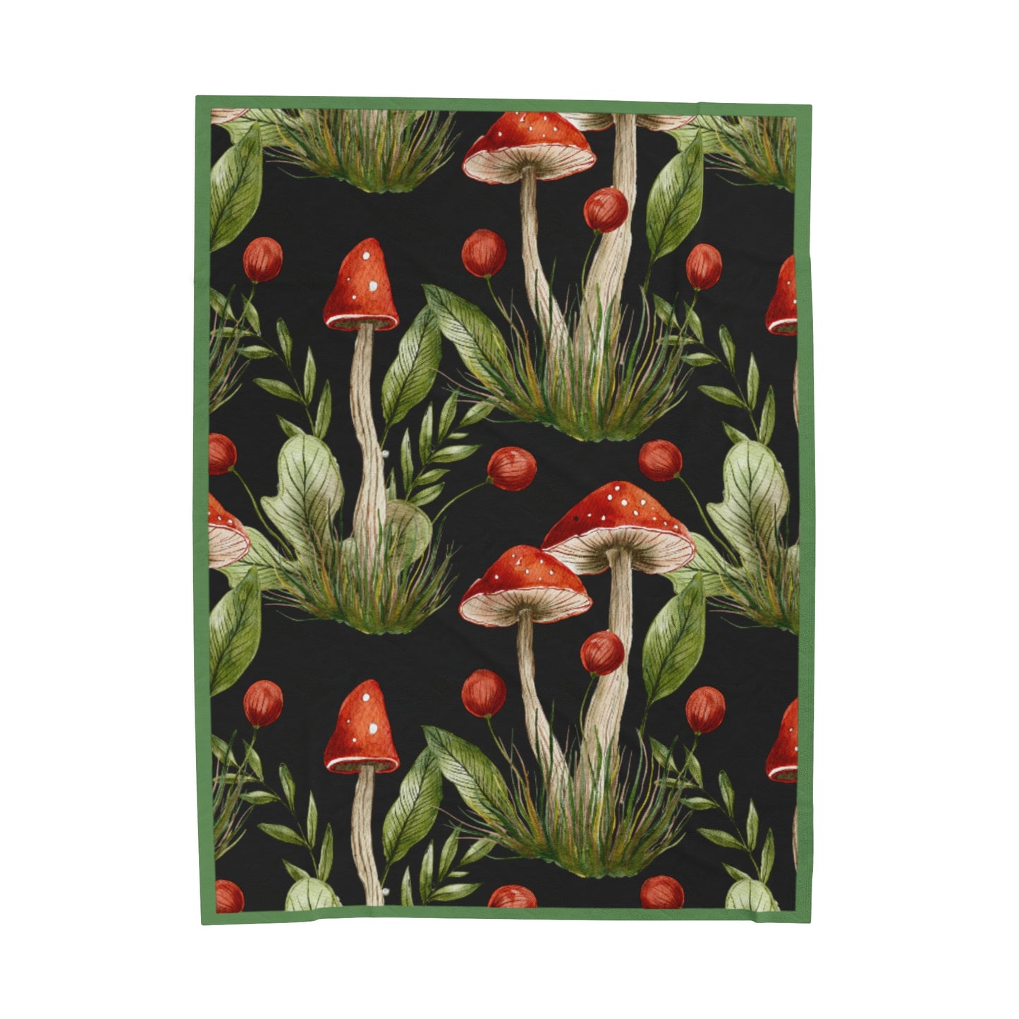 Velveteen Plush Blanket - Red/Ivory Mushroom