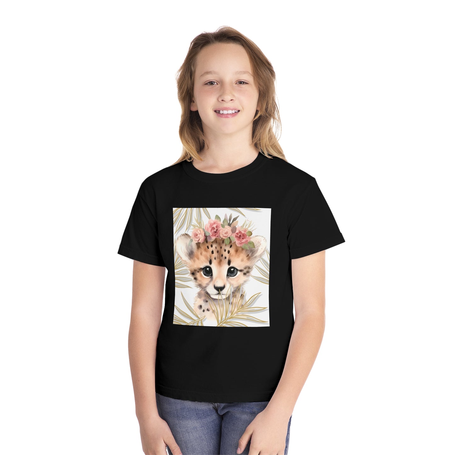 Girl's Youth Midweight Tee - Cub with Floral