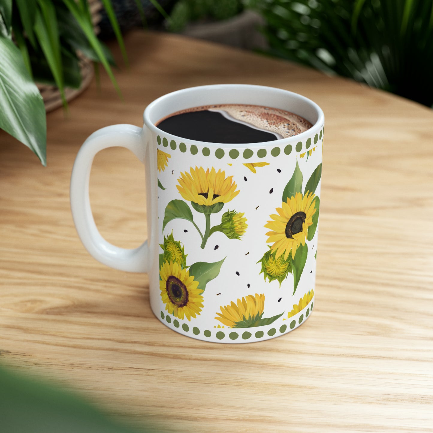 Ceramic Mug, 11oz - Sunflowers with Dots