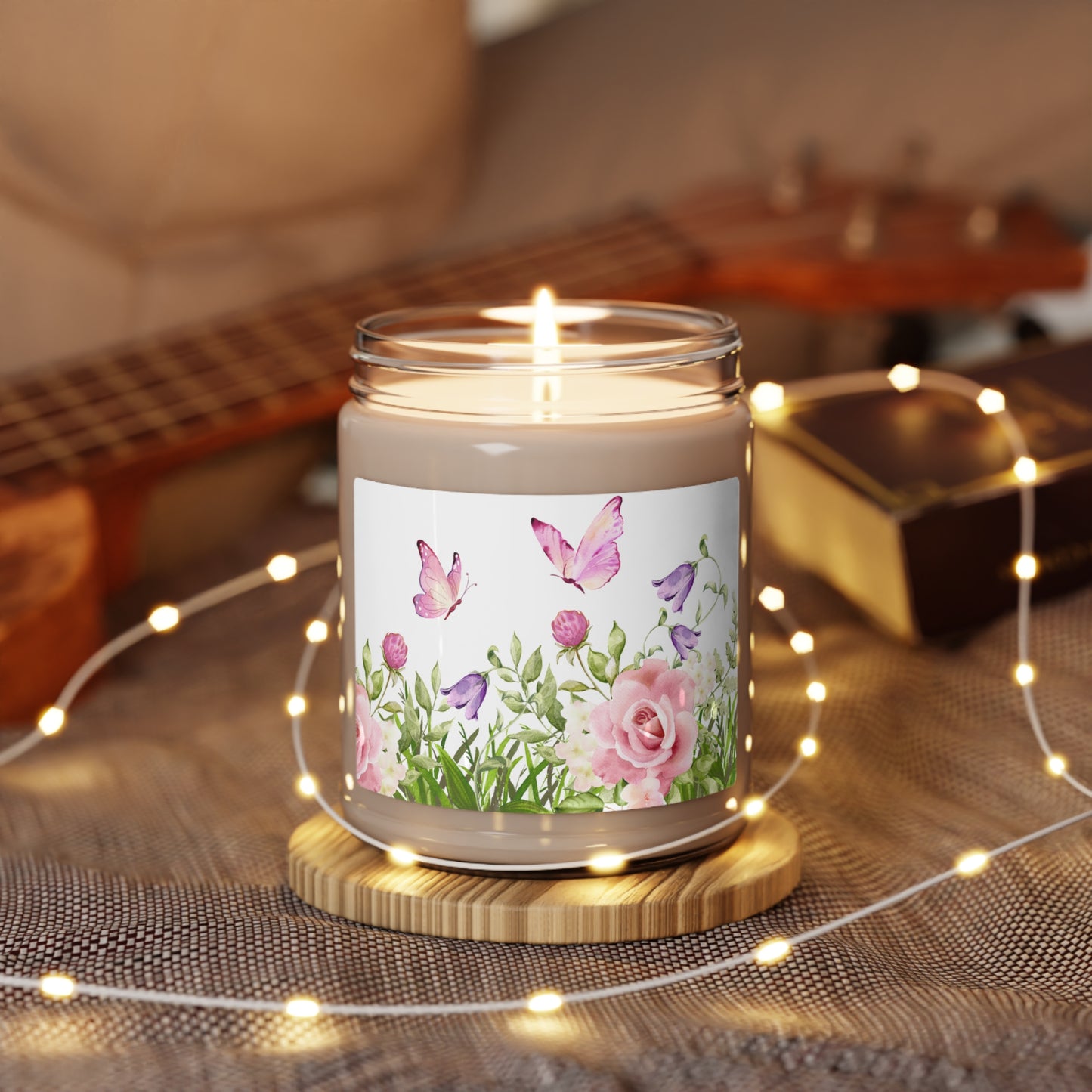 Scented Soy Candle, 9oz - Pink Flowers w/Butterflies