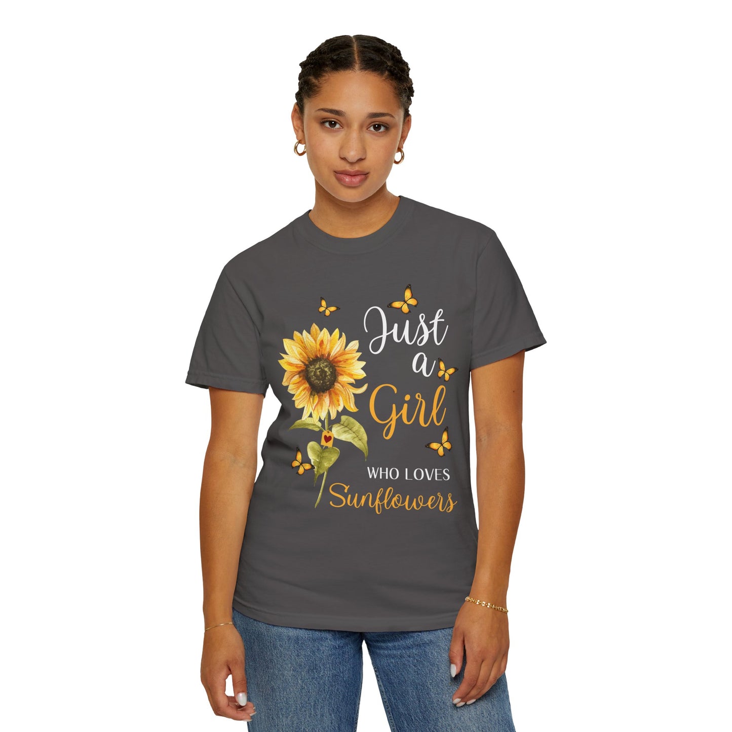 Women's Garment-Dyed T-shirt - Girl who loves Sunflowers