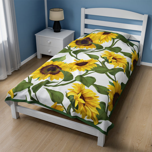 Velveteen Plush Blanket - Sunflowers