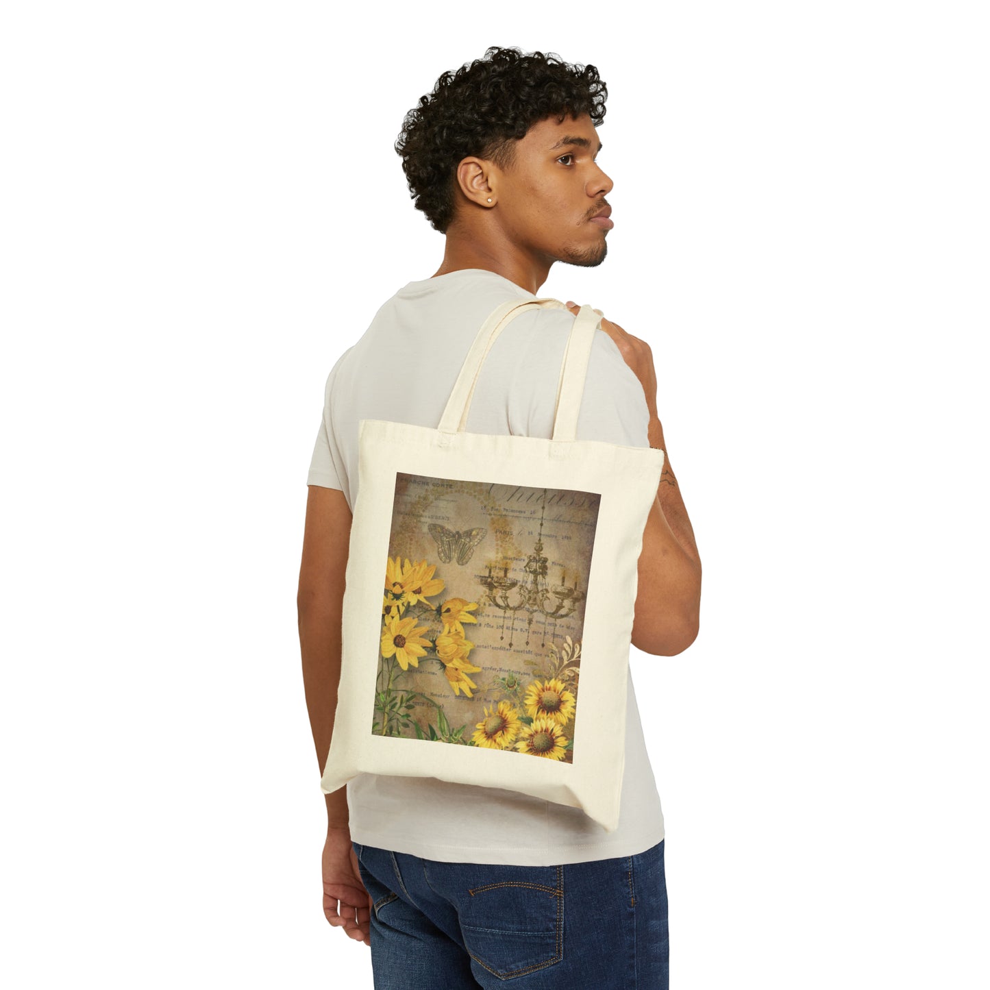 Tote Bag Cotton Canvas Bag - Sunflowers/Butterfly