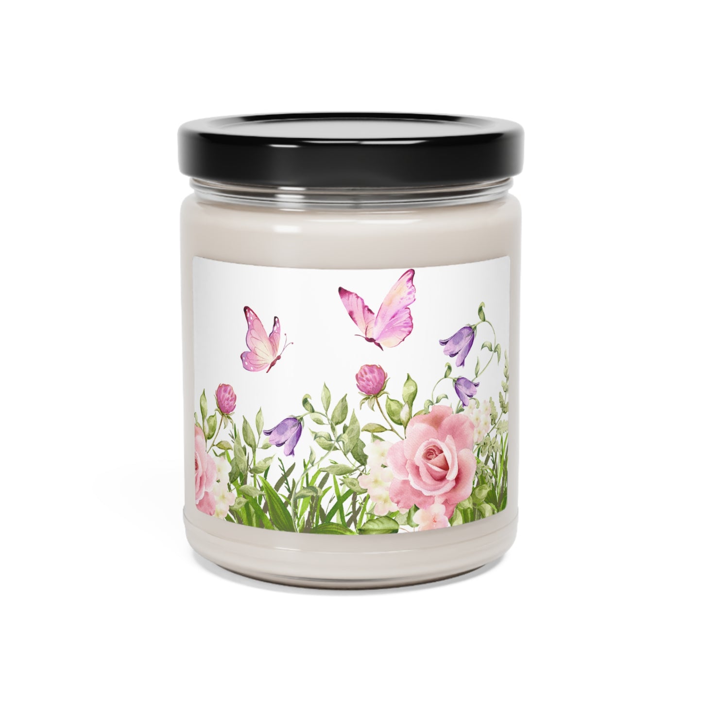 Scented Soy Candle, 9oz - Pink Flowers w/Butterflies