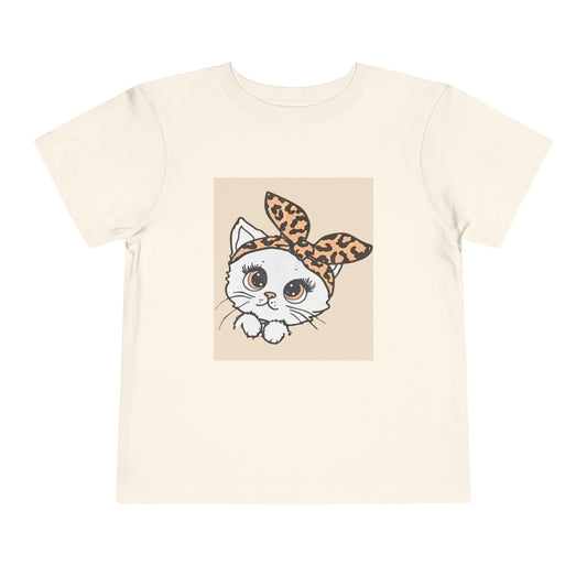 Girl's Toddler Short Sleeve Tee - Kitty Leopard Bow