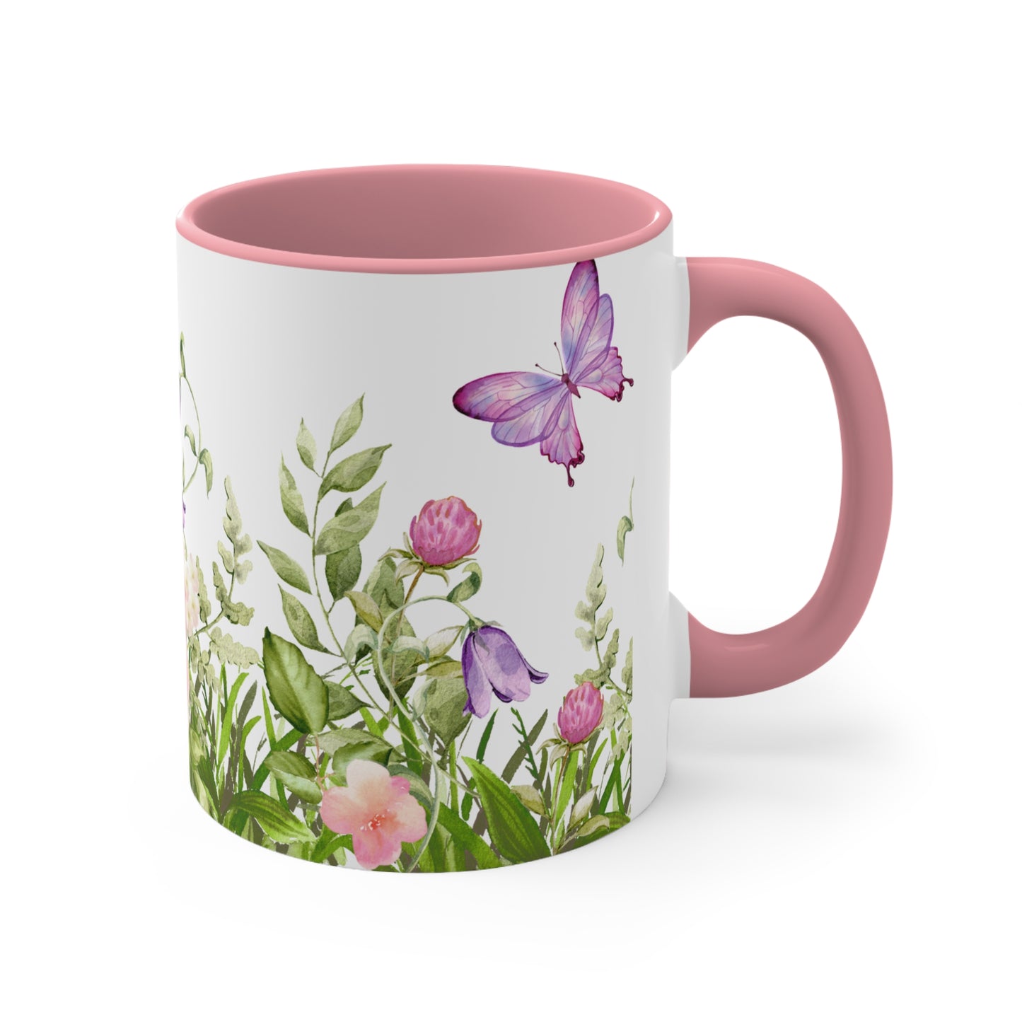 Ceramic Accent Coffee Mug, 11oz - Pink Flowers with Butterflies