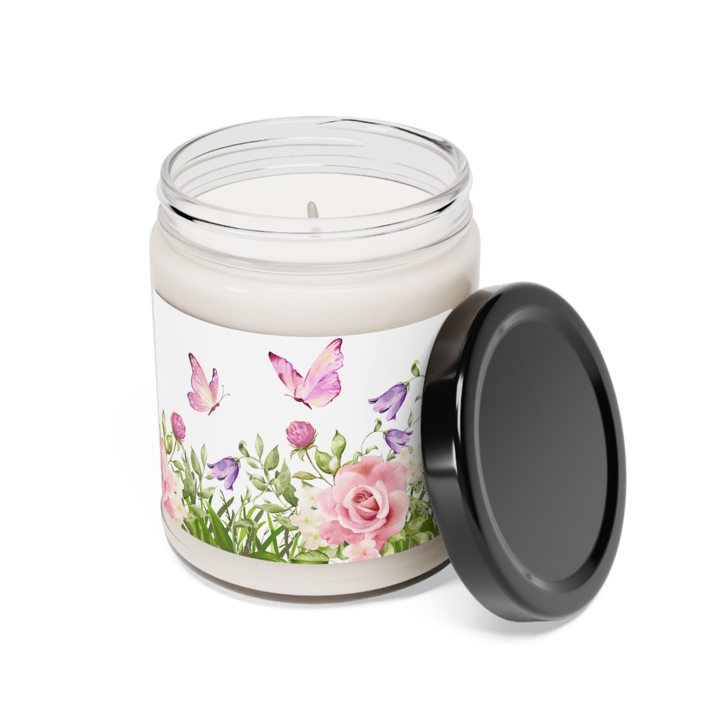 Scented Soy Candle, 9oz - Pink Flowers w/Butterflies