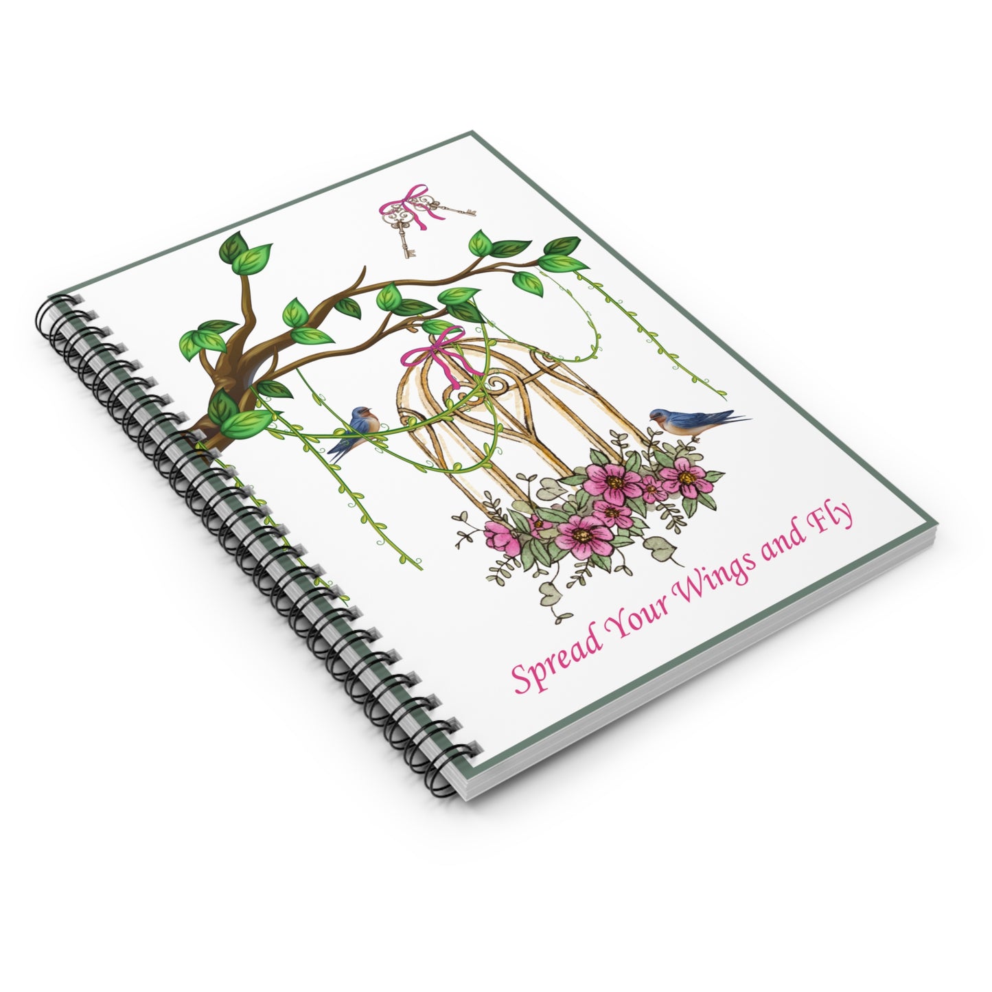 Spiral Notebook - Spread Your Wings and Fly/Green border