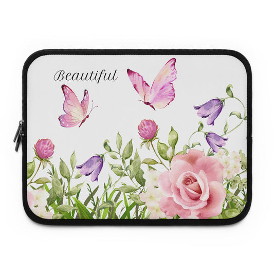 Laptop Sleeve - Pink Flowers with Butterfly