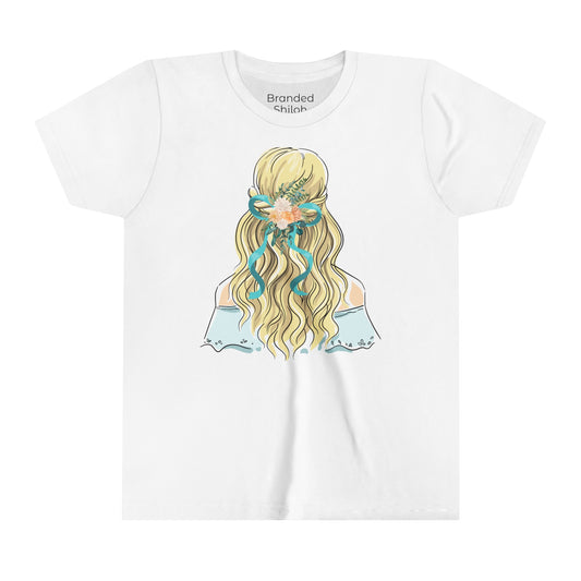 Girl's Youth Short Sleeve Tee - Teal Bow