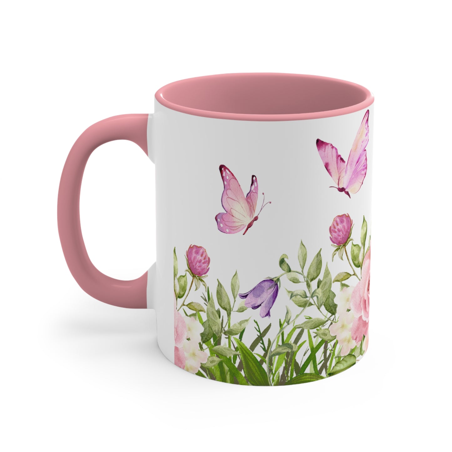 Ceramic Accent Coffee Mug, 11oz - Pink Flowers with Butterflies